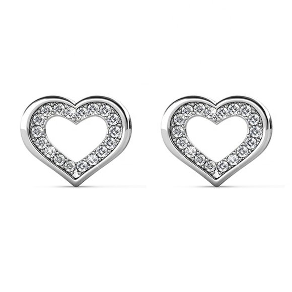 Silver Heart Stud Earrings With Australian Crystal Love Stud Earrings - Picture 1 of 5